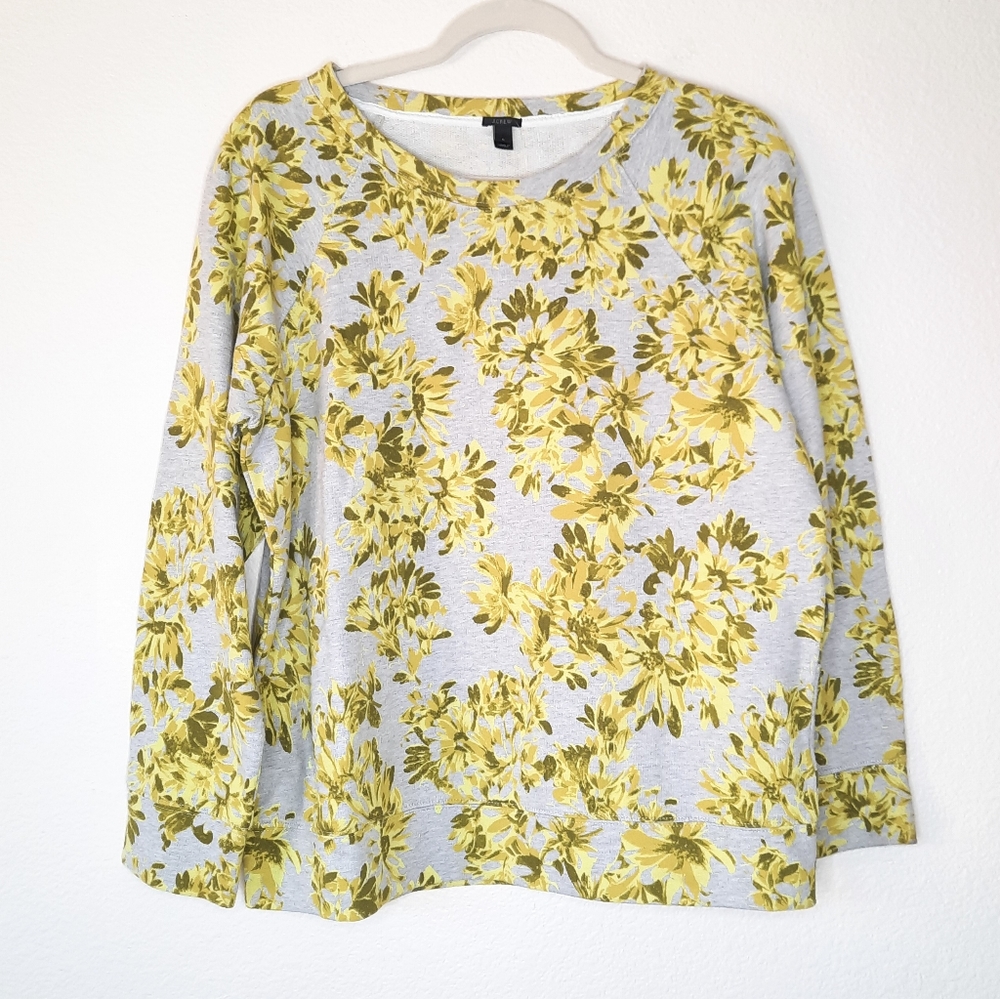 J. Crew Neon & Gray Floral Crew Neck Sweater M